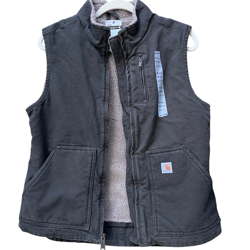 Carhartt Women's Sandstone Sherpa Lined Vest M 8/10 color sage/gray